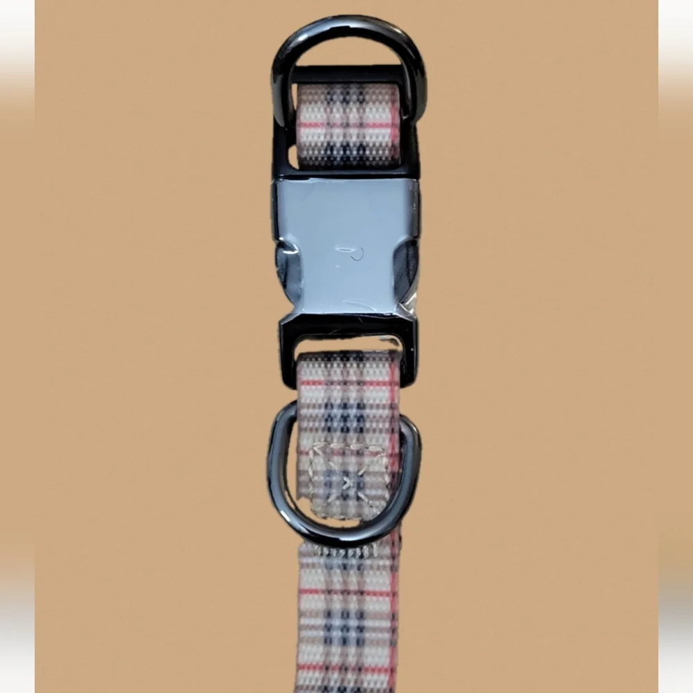 Plaid Dog Collar with Metal Buckle